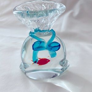 Bag Aquarium Red fish Murano glass approx 5” high x 4-1/4” wide